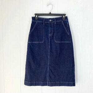 Inherit Clothing Co. Dark Wash Denim Modest Pencil Skirt Size 2 Pockets *flaw*